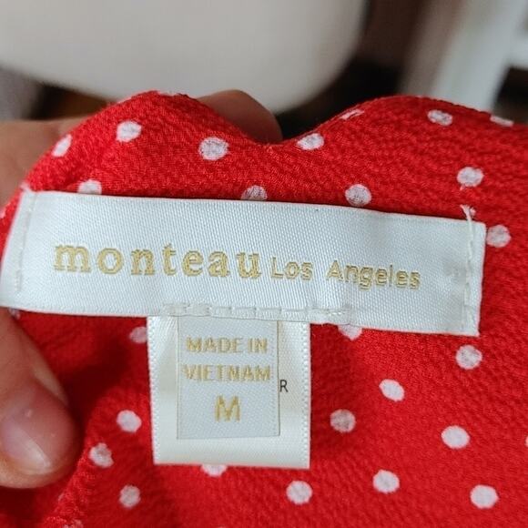 Monteau Los Angeles Size Medium M Red White Polka Dot Blouse Off Shoulder Top - Picture 9 of 11